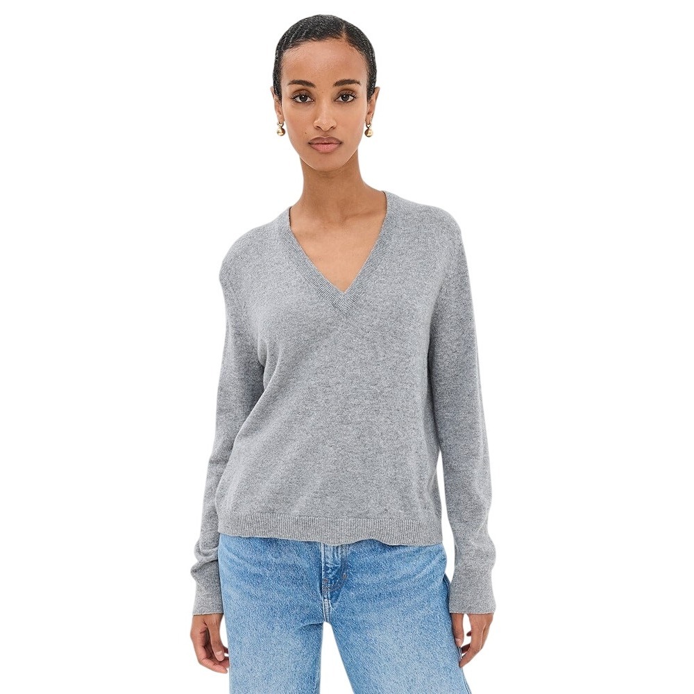 NWT Joe Fresh Womens 100% Cashmere V-Neck Sweater Heather Grey Knit Top Medium